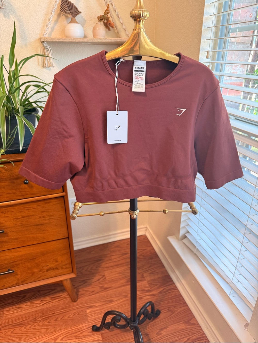 Gymshark Cropped Short Sleeve Top - Burgundy Plum